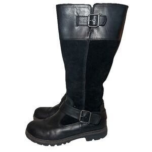 B.O.C. By Born Leather Suede Knee High Boots Biker Black Riding‎ 10 Lug Sole